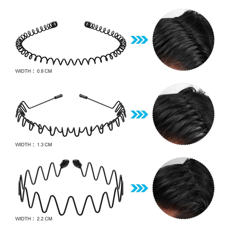 Unisex Black Elastic Non Slip Simple Metal Headbands For Men Women Wavy Hairband Spring Hair Hoop Fashion Hair Accessories