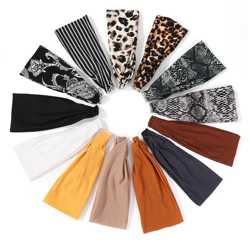 Fashion Sports Fitness Headband Snake Leopard Pattern Solid Color Hairbands Women's Postpartum Leisure Home Headwear Scrunchies