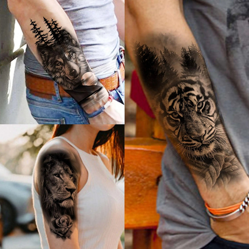 Waterproof Temporary Tattoo Sticker Forest Lion Tiger Bear Flash Tattoos Women Leopard Wolf Crown Body Art Arm Fake Tatoo Men