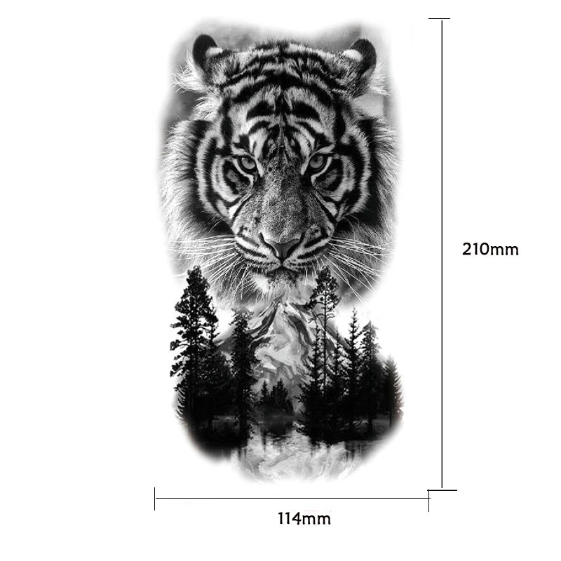 Waterproof Temporary Tattoo Sticker Forest Lion Tiger Bear Flash Tattoos Women Leopard Wolf Crown Body Art Arm Fake Tatoo Men