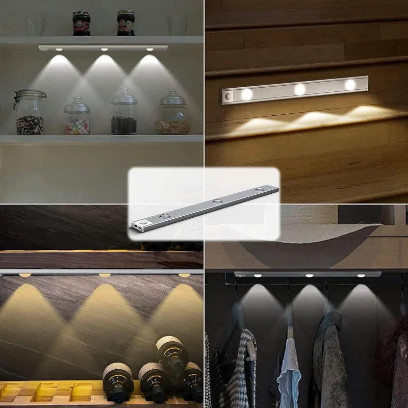 LED Motion Sensor Under Cabinet Light USB Rechargeable LED Night Light for Closet Cabinet Kitchen Wardrobe Cupboard