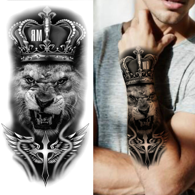 Waterproof Temporary Tattoo Sticker Forest Lion Tiger Bear Flash Tattoos Women Leopard Wolf Crown Body Art Arm Fake Tatoo Men