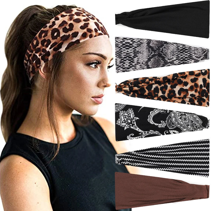 Fashion Sports Fitness Headband Snake Leopard Pattern Solid Color Hairbands Women's Postpartum Leisure Home Headwear Scrunchies