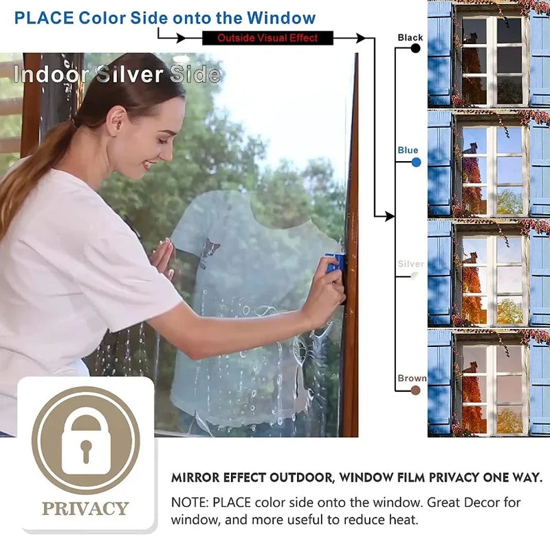 One Way Mirror Privacy Film for Daytime UV Sun Blocking Heat Control Reflective Window Tint Ideal for Home Office Living Room