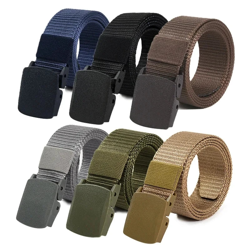 Men Belts Fashion Unisex Jeans Belts Adjustable Belt Men Outdoor Travel Tactical Waist Belt with Plastic Buckle for Pants 120cm