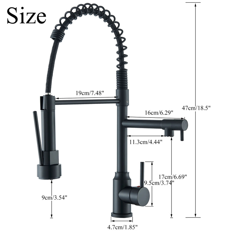 Rozin Black Kitchen Faucet Spring 360° Pull Down Sprayer Hot Cold Water Mixer Tap Deck Mounted Dual Spout Nozzle Faucets Crane